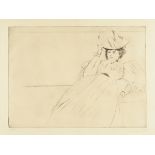 PAUL HELLEU (French 1859-1927) AN ETCHING, "Femme au Chapeau avec Plume," drypoint on watermarked