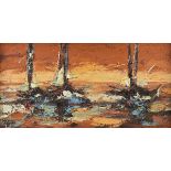 JIM RABBY (American/Texas 20th/21st Century) A PAINTING, "Sailboats," oil on burlap, signed L/L, "