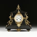 AN AMERICAN NÉO-GREC GILT BRONZE NOIR BELGE MARBLE CLOCK, NEW YORK, LAST HALF 19TH CENTURY, of