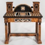Neoclassical-style Stone-inlaid Writing Desk, modern, arched back flanked by rectangular storage