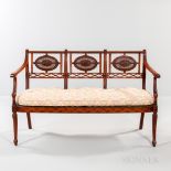 Edwardian Paint-decorated Caned Settee, England, early 20th century, triple-backed with polychrome
