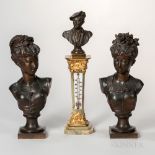 Three Continental Bronze Items, 19th century, a pair of busts of women, ht. 16 3/4 and 17; and an