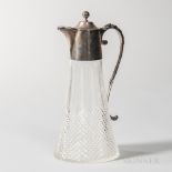 Edward VII Sterling Silver-mounted Cut Glass Wine Ewer, Birmingham, 1901-02, Barker Brothers, maker,