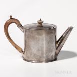 George III Sterling Silver Teapot, London, 1774-75, John Payne, maker, drum-form, ht. 5 1/2 in.,