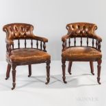 Pair of William IV Mahogany Leather-upholstered Tub Chairs, England, early 19th century, tufted