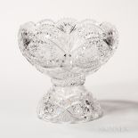 Brilliant-cut Glass Two-part Punch Bowl, America, 19th century, scalloped rim and raised wheel-