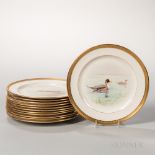 Twelve Lenox China Hand-painted Bird Plates, Trenton, New Jersey, early 20th century, each with