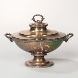 Tiffany & Co. Silver Soup Tureen, New York, c. 1855, monogrammed, urn-form with Greek key