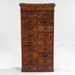 Faux Burlwood Storage Chest, England, early 19th century, molded cornice, eighteen drawers with