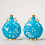 Pair of Minton Porcelain Moon Flasks, England, c. 1875, each with turquoise ground, gilt rims and