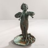 Bronze Garden Sculpture, late 20th century, depicts a young boy playing the pipes, set on a