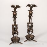 Pair of Grand Tour Patinated Bronze Table Ornaments, 19th century, eagle final atop a figure of