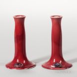 Pair of Moorcroft Pottery Flamminian Ware Candlesticks, England, early 20th century, red ground with
