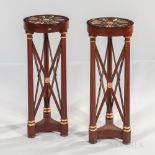 Pair of Neoclassical Mahogany and Mahogany-veneered Specimen-topped Tripod Pedestals, 20th