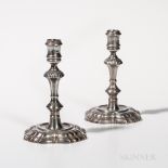 Pair of George II Sterling Silver Candlesticks, London, 1735-36, James Gould, maker, each with an