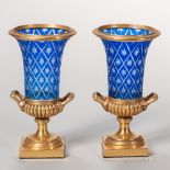 Pair of Gilt-bronze and Overlay Cut Glass Vases, France, 19th century, campana shape with bronze