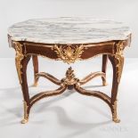 Louis XV-style Ormolu-mounted and Kingwood-veneered Marble-top Center Table, 20th century, round