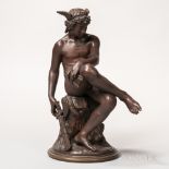 After Marius Montagne (French, 1828-1879) Bronze Figure of Hermes, modeled seated with legs crossed,