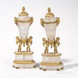 Pair of Louis XV-style Dore Bronze-mounted Rock Crystal Urns, 20th century, each with lion mask