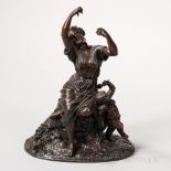 After Eugene Lequesne (French, 1815-1887) Bronze Classical Figural Group, modeled as a maiden seated