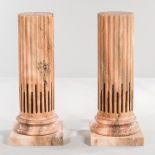 Pair of Neoclassical-style Fluted Columnar Marble Pedestals, modern, peach-colored stone with gray