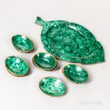 Thirteen-piece Malachite and Bronze Nut Set, Russia, late 20th century, including twelve oval