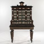 Flemish-style Ebony Silvered Metal and Marble Inlaid Collector's Cabinet on Stand, each drawer