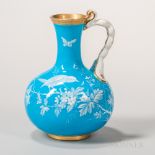 Minton Porcelain Turquoise-glazed Ewer, England, c. 1875, openwork handle to a bottle shape