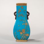 Minton Porcelain Turquoise-glazed Vase, England, 1873, loop and ring handles, gilt and platinum