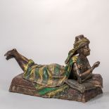 Austrian Bronze Cold-painted Erotic Figure, late 20th century, the reclining maiden modeled with