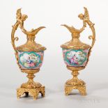 Pair of Miniature Gilt-bronze-mounted Porcelain Ewers, Continental, late 19th century, angel-handled