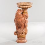 Carved Italian Marble Birdbath, the gadrooned bowl mounted atop a rocky crag with perched eagle