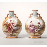 Pair of Minton Glazed Creamware Moon Flasks, England, c. 1858, attributed to Emile Lessore, each