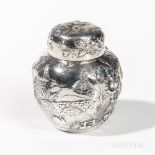 S. Kirk & Son Co. Sterling Silver Tea Canister, Maryland, early 20th century, allover chased scene