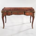 Louis XV-style Ormolu-mounted Bureau Plat, 20th century, mahogany secondary wood, leather top, three