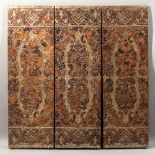 Continental Four-panel Tooled Leather Floor Screen, late 19th/early 20th century, silvery ground