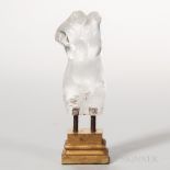 Italian Rock Crystal Torso on Wood Base, 20th century, mounted on a later wood base, torso lg. 5 3/8