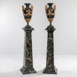 Pair of Louis XVI-style Variegated Marble Cassolettes with Faux Marble Stands, 20th century, the