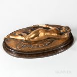 After Gotthilf Jaeger (German, 1871-1933) Patinated Bronze Figure of a Reclining Nude, mounted