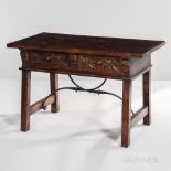 Renaissance-style Trestle Table, made from old parts, four-board top, frieze with two drawers with