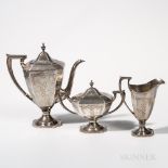 Three-piece Woodside Sterling Silver Coffee Service, New York, early 20th century, monogrammed, each