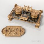 Dore Bronze and Chinoiserie Decorated Wood Inkstand and Pen Holder, France, 19th century, the