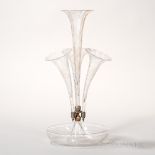 Cut Glass Epergne, 19th century, four vases with scalloped rims, above a shallow basin, all with