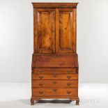 Georgian Secretary Bookcase, England, early 19th century, oak secondary wood, upper case with molded