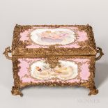Bronze-mounted Porcelain Box, 20th/21st century, in the style of Sevres, rectangular form with