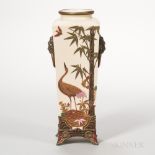 Royal Worcester Porcelain Square Vase, England, c. 1880, gilded, bronzed and enameled in relief with