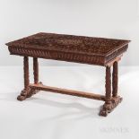 Northern Italian Inlaid Center Table, 19th century, top decorated with elaborate bone inlays, carved