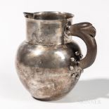 William Spratling Sterling Silver Pitcher, Mexico, mid to late 20th century, with a wood handle