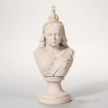 Carved Marble Bust of Queen Victoria, 19th century, mounted atop a waisted circular socle, ht. 15