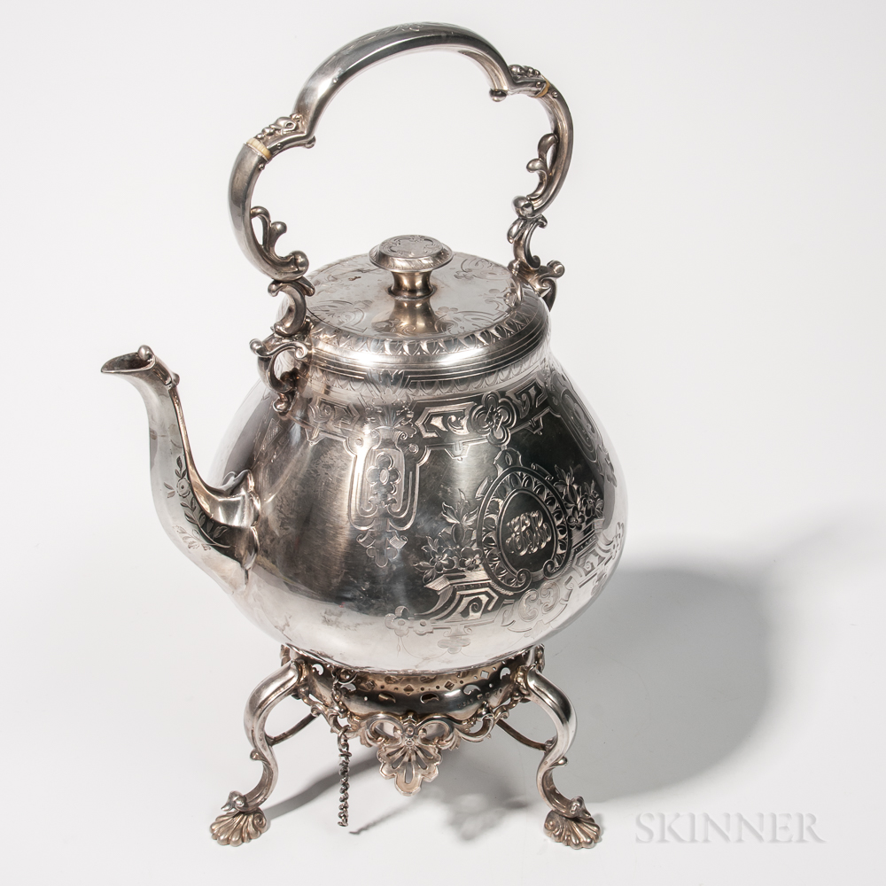 Victorian Sterling Silver Kettle-on-stand, Sheffield, 1855-56, Thomas Bradbury & Son, maker, with